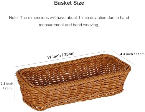 Wicker Silverware Basket, Long Narrow Basket, Small Wicker Bread Cracker Baskets, Stackable Woven Storage Baskets for Spoons Forks Knives Stationery (Rectangle) - Image 2