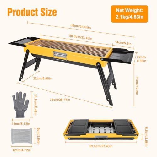 Portable Charcoal Grill, Small Stainless Steel Camping Tabletop BBQ Grill with Foldable Side Shelves, Compact Tabletop Barbecue with Carry Handle for Outdoor Picnic Backyard Beach Travel - Image 6