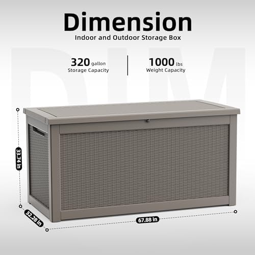DRATO 320 Gallon Deck Boxes Outdoor Waterproof, Resin Large Lockable Storage Box with Lid, Outdoor Storage Bench Patio Cushions Furniture, Garden Tools, Pool Accessories (Grey, 320 Gallon) - Image 2