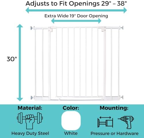Toddleroo StepSafe Auto-Close Baby Gate; 29-38" Wide, 30" Tall, White - Image 5