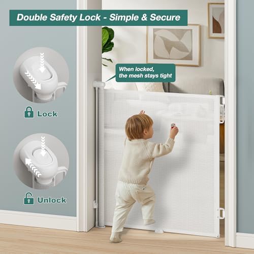Retractable Baby Gate for Stairs, Dog Gate Indoor 55" Wide × 34" Tall White - Image 3