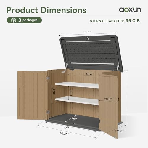 Aoxun Outdoor Storage Cabinet 35 Cu.Ft 2 Shelves, Brown - Image 5