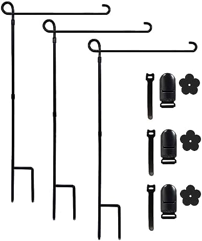 YEAHOME 3PC Garden Flag Holder Stand, Weather-Proof Yard Flag Pole Black Metal Powder-Coated Flagpole with Tiger Clip and Rubber Stopper for Garden Flags Outdoor Decorations by YEAHOME