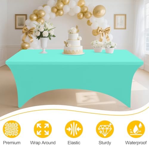 Smiry 2 Pack Spandex Table Cloth 4FT, Elastic Fitted Aqua Tablecloth - Image 2
