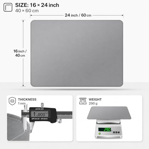 FLASLD Heat Resistant Mat for Air Fryer Site on, Fireproof Silicone Mats for Kitchen Counter, Countertop Protector, No-slip and Waterproof (16"X24", Gray) - Image 3
