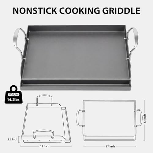 Utheer 17 x 13 Nonstick Cast Iron Griddle for Gas Grill, Flat Top Plate - Image 3