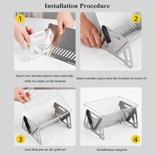 WINB Portable Folding BBQ Grill with Carry Bag for 1-2 People - Mini Charcoal Grill for Camping, Compact Stainless Steel Fire Pit, Outdoor Grill for Backyard, Hiking & Picnic (8.2X5.5 IN) - Image 4