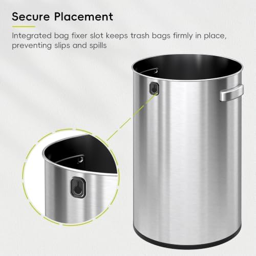 EKO 16-Gallon Round Stainless Steel Open Top Trash Can, Large Commercial Waste Bin with Detachable Lid and Carrying Handle, Brushed Metal Garbage Bin for Home, Office, Restaurant, Restroom - Image 7