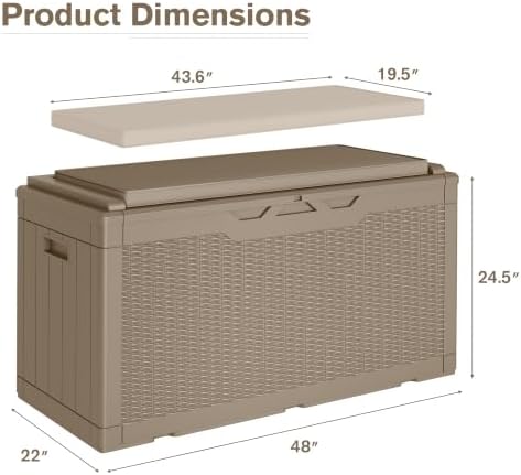 JUMMICO 100 Gallon with Cushion Deck Box, Waterproof Outdoor Storage Box - Image 5