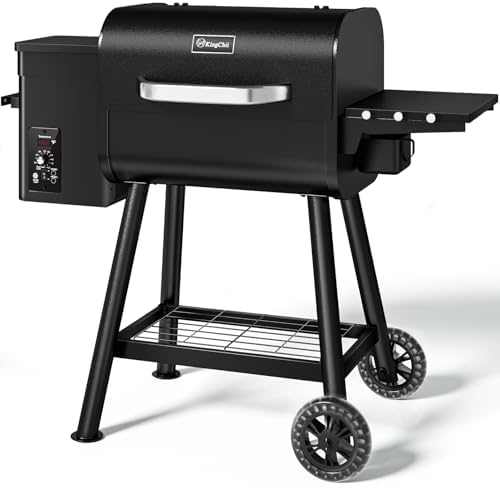 KingChii Electric Wood Pellet Grill & Smoker with Side Shelf, 456 SQ.IN Grill Capacity, 11LB Hopper, with PID Temperature Control (180-425°F) for Backyard Camping Bake and Roast, Black by KingChii