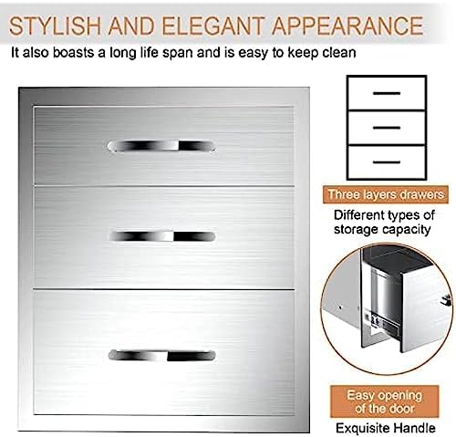 Stainless Steel Outdoor Kitchen Drawers - 3-Drawer BBQ Drawer, Built-in, Flush Mount for Outdoor Kitchens & BBQ Islands, 18Wx23Dx23H-3L - Image 7