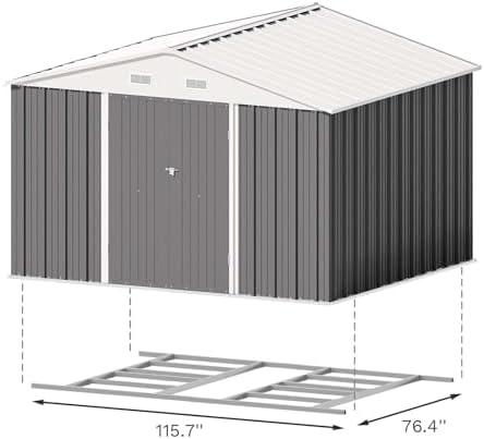 Patiowell 10x8 FT Outdoor Storage Shed with Floor Frame, Grey - Image 7
