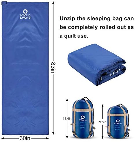 ECOOPRO Warm Weather Sleeping Bag - Portable, Waterproof, Compact Lightweight, Comfort with Compression Sack - Great for Outdoor Camping, Backpacking & Hiking-83 L x 30" W Fits Adults - Image 3