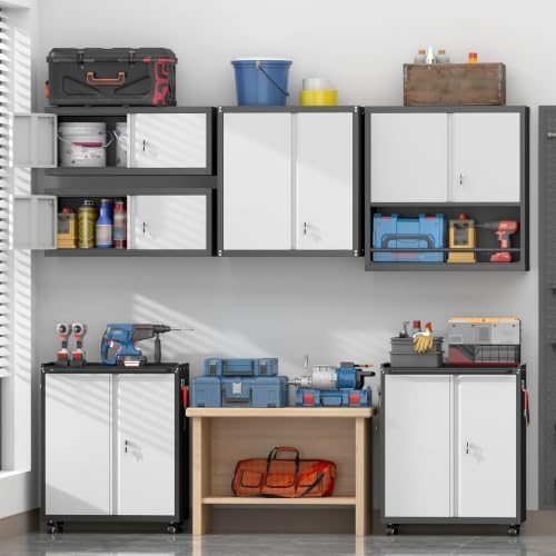 IRONFFICE Metal Wall Cabinet with Doors,Garage Storage Cabinet Wall Mounted,Lockable Cabinets for Home Office,Garage,Warehouse,Grey-Black - Image 6