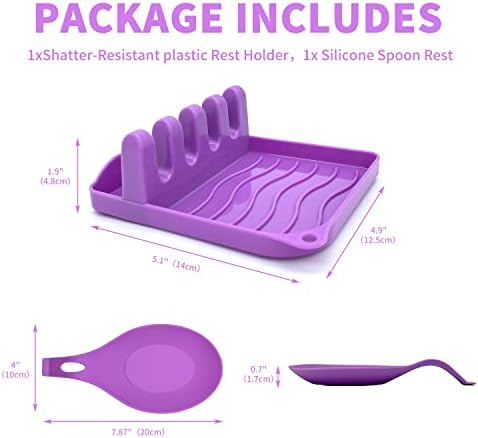 2 Pack Multiple Utensil Spoon Rest with Drip Pad Non-Slip Heat Resistant Kitchen and Grill Spoon Holder for Spatula, Ladle, Tongs, Kitchen Gadgets, and Cooking Accessories (Noble Purple) - Image 4
