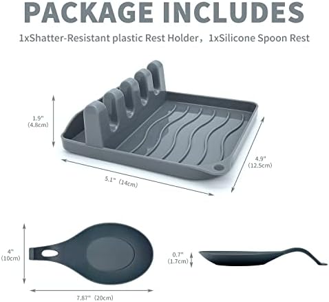 2 Pack Multiple Utensil Spoon Rest with Drip Pad Non-Slip Heat Resistant Kitchen and Grill Spoon Holder for Spatula, Ladle, Tongs, Kitchen Gadgets, and Cooking Accessories (Silver Gray) - Image 4