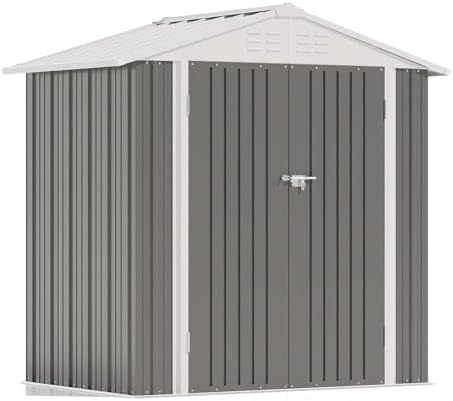 Patiowell 6x4 FT Outdoor Storage Shed, Metal Sheds, Gray by Patiowell