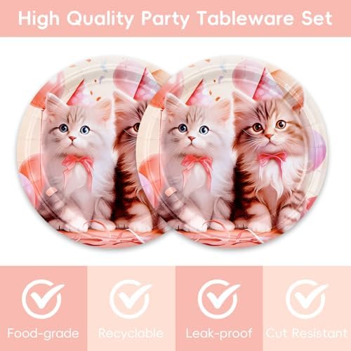 Egami 40pcs Cat Party Supplies,include 20 Dessert plate and 20 Napkin,kitten Party Plate Napkin Set,Used for Cat Party Decoration - Image 3