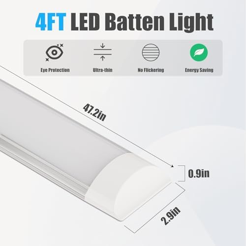 8 Packs 4FT LED Batten Light with 50cm Cable, Ultra-Thin Ceiling Surface Mounted Light, 40W, 4000K, IP20, LED Ceiling Lamp for Garage, Shop, Hallway, Office, Market, ver2 - Image 3