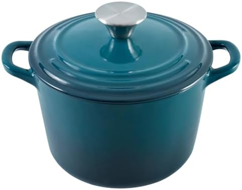 Flavehc Dutch Oven Pot with Lid 2.8 Qt Cast Iron Dutch Oven for Bread Baking, DarkCyan Enameled Cast Iron Soup Pot, Small Deep Dutch Oven for Soup, Stews & Small Family Meals by FLAVEHC