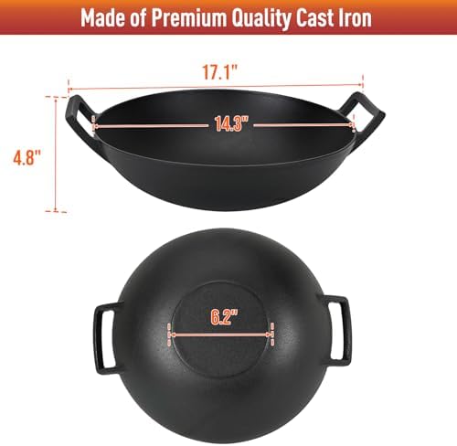 Charkettle 14" Cast Iron Wok with Handles for Gourmet BBQ System Grill - Image 3