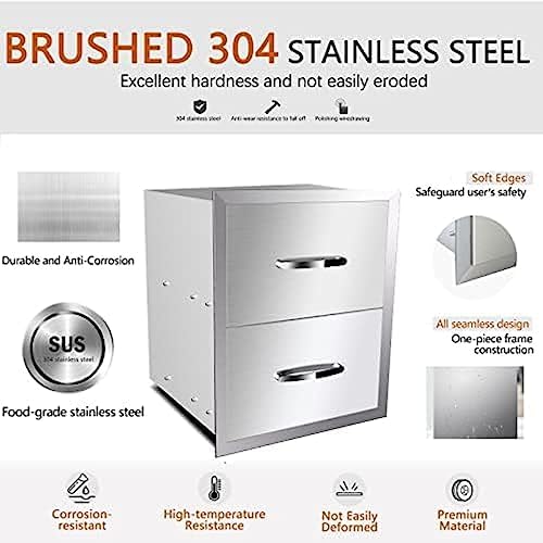 BBQ Outdoor Kitchen Drawers Stainless Steel 3-Drawer Enclosed Built-in Flush Mount for Outdoor Kitchens & Islands, 14Wx23Dx15H - Image 5