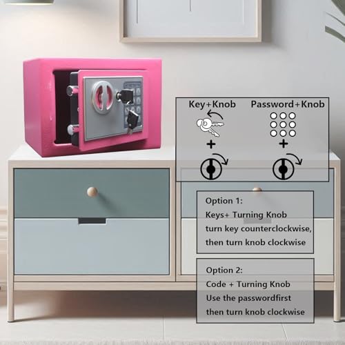 Yuanshikj Small Steel Security Safe Box with Keypad,Key;0.23 Cu Ft, Pink - Image 6