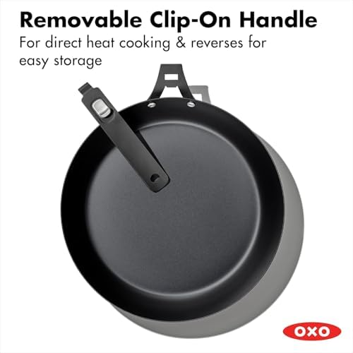OXO Outdoor Pre-Seasoned Carbon Steel 12" Frying Pan Skillet, Detachable Handle for Easy Storage, Indoor Use, Nonstick with Use, Induction Suitable,Oven & Broiler Safe,Browning, Grill,Sear,Saute,Black - Image 5
