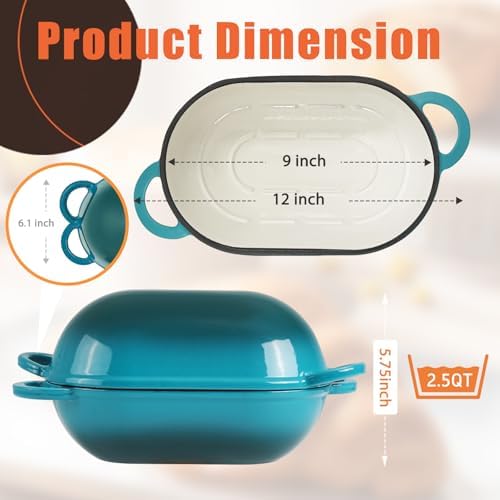 2.5 QT Enameled Cast Iron Sourdough Bread Oven, Loaf Pan with Lid - Image 3