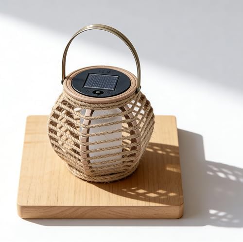 Solar Hanging Lantern, Hand-Woven Hemp Rope, IP44 Waterproof LED by LEOKED