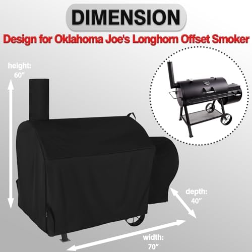 Grill Cover for Oklahoma Joe's Longhorn Offset Smoker Grill, 70 Inch Heavy Duty Waterproof Durable Grill Covers, Black - Image 2