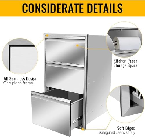 Outdoor Kitchen Drawer Single BBQ Drawer Stainless Steel BBQ Access Drawer with Handles, Flush Mount Storage Enclosed Cabinets Horizontal BBQ Island Drawers,17W X 30H X 21D Inch - Image 4