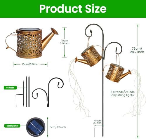 2 Pack Solar Watering Can, Metal Solar Lights Outdoor Waterproof, Hanging Lantern Decoration for Yard Outside Patio Lawn, Gardening Gifts for Women Mom Grandma - Image 2