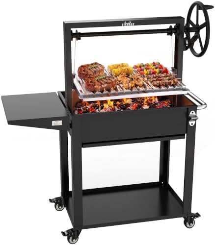 BIG HORN Santa Maria Grill, Argentine Parrilla Grill with Adjustable Height Grate, Wood Fire & Charcoal BBQ Grill, Large Outdoor Open Fire Grill with Storage for Patio & Backyard by BigHornOutdoors