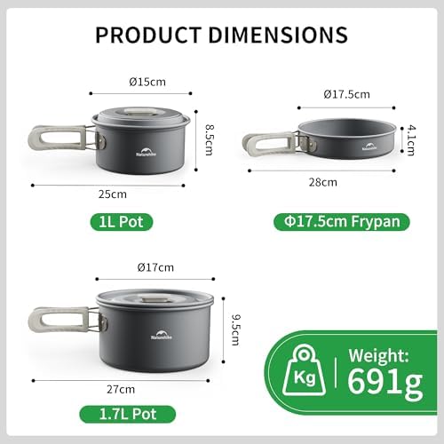 Naturehike Camping Cookware Set Mess Kit for Backpacking Gear, Camp Cooking Set, Camping Pots and Pans Set for Outdoor Backpacking Camping Hiking Picnic - Image 3