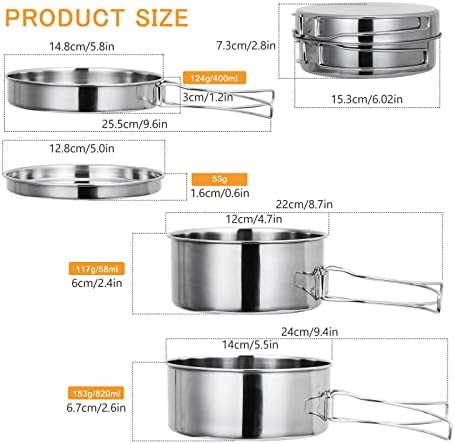 Lixada Camping Cookware Set, 4PCS Portable Stainless Steel Camp Cook Set, Lightweight Stackable Camping Pots and Pans Plate Set Camping Gear for Outdoor Backpacking Camping Hiking Picnic - Image 5