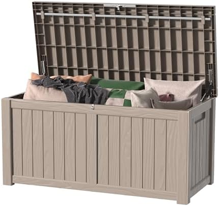 DRATO 150 Gallon Deck Boxes Outdoor Waterproof, Lockable Outdoor Storage Box for Patio Furniture Pool Supplies Garden Tools, Weatherproof Resin Storage Box for Backyard (Grey, 150 Gallon) by DRATOprovidesawarmandcozy