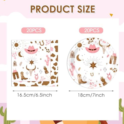 40 Pcs Western Cowgirl Birthday Party Decorations Disposable Pink Cowgirl Rodeo Tableware Set Includes Cowgirl Plates and Napkins for Kids Baby Shower Fire Camping West Party - Image 2