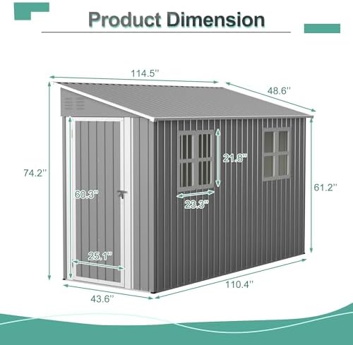 YOPTO 4x10 FT Outdoor Shed with Floor Frame & 2 Windows,Gray - Image 3