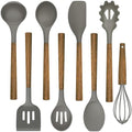 Umite Chef Silicone Cooking Utensil Set, 8-Piece Kitchen Utensils Set with Natural Acacia Wooden Handles,Food-Grade-Silicone Kitchen Gadgets and Spatula Set for Nonstick Cookware - Grey by UmiteChef