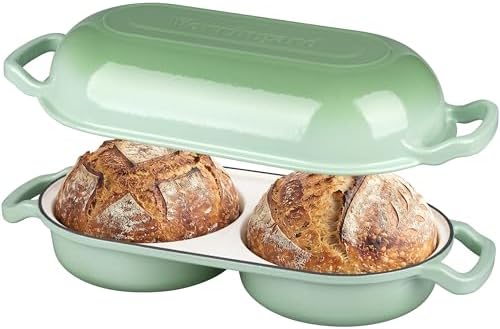 VORRINGARD Enameled Cast Iron Double Dutch Oven with Lid, Dual Round Loaf Pan, Bread pan for Homemade Sourdough Bread Baking, Green by Unknown