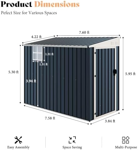 AMERLIFE 8x4 FT Lean-to Storage Shed with Lockable Door, Reinforced Frame - Image 2