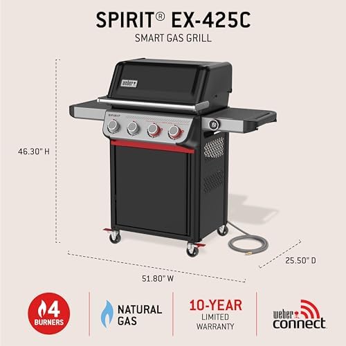 Weber Spirit® EX‑425C Smart Gas Grill (Natural Gas) for Outdoor Cooking, 4 Burners with 2 Boost Burners – Wi‑Fi Enabled Grill, Porcelain-Enameled Cast-Iron Grates, Sear Zone & Weber Connect - Image 4
