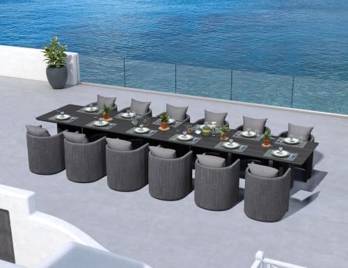 PURPLE LEAF Outdoor Dining Set Oversized 13 Pcs with U-Shaped Armchair Grey by PURPLELEAF