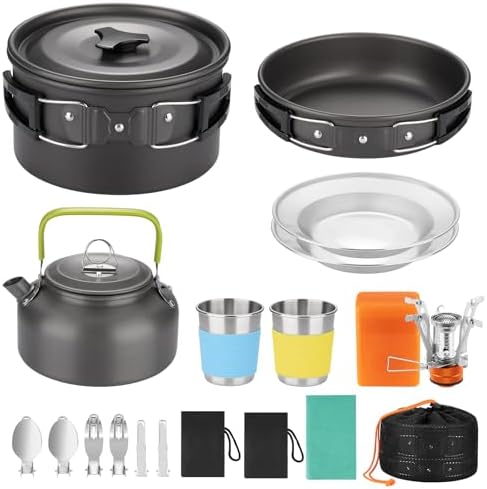 18pcs Camping Cookware Kit, Nonstick Pots Pans and Kettle Set by Beterayillumination