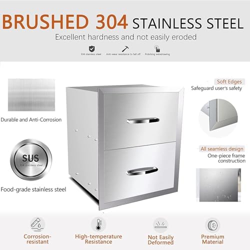 Pull Out Trash Drawer, Lower Sliding Rails Stainless Steel Roll Out Trash Bin Pull Out Tray With Handle For Outdoor Kitchen BBQ Island Grill Station,Double Drawers - Image 5