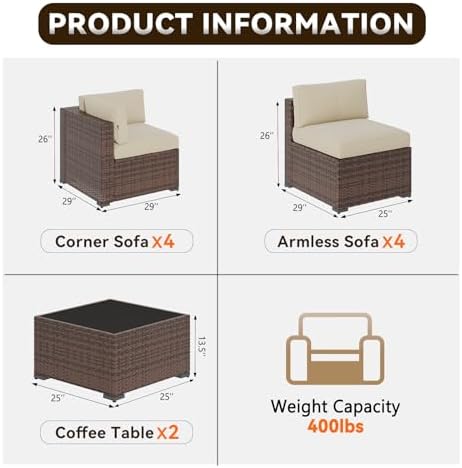 Aoxun Patio Furniture Sets, 10-Piece Outdoor Patio Furniture with Thick Cushions, Wicker Outdoor Conversation Set Sectional Sofa for Backyard, Poolside, Garden - Image 2