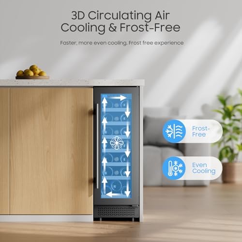 12 Inch Wine Cooler Refrigerator, 21 Bottles Wine Fridge Small with Glass Door Built-in or Freestanding, Skinny Wine Fridge Compressor Quick Cooling&Low Noise-Kitchen Bar Office - Image 4