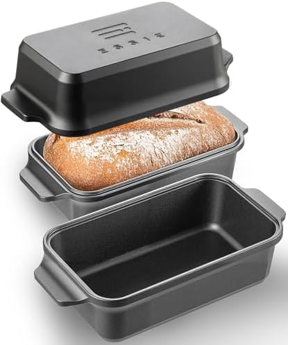 Cast Iron Loaf Pan with Lid, 9×5 Dutch Oven for Sourdough Bread Baking, Dutch Oven Pot with Lid for Bread Baking, Bread Pans for Baking, Pre-Seasoned (3 pieces, 2.2 QT Each) by RYEDE