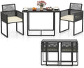 Tangkula 3 Pieces Patio Dining Set, Outdoor Space-Saving PE Wicker Bistro Set with Cushions, Patio Tempered Glass Top Table and Chairs Set for Porch, Garden and Backyard by TANGKULA